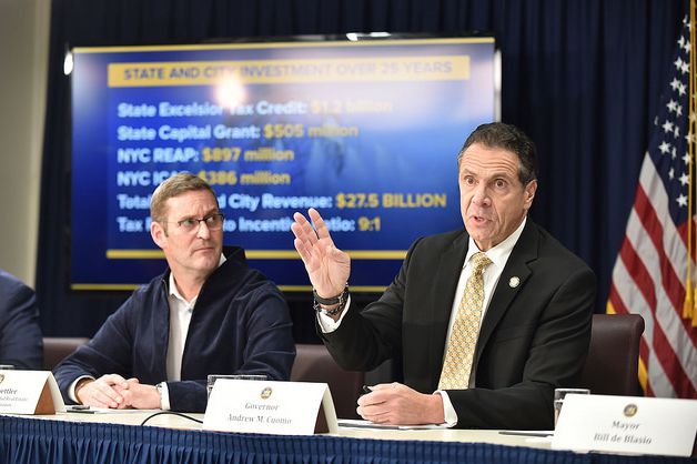 Governor Andrew M. Cuomo and John Schoettler, Vice President Global Real Estate and Facilities for Amazon, at last week's announcement.